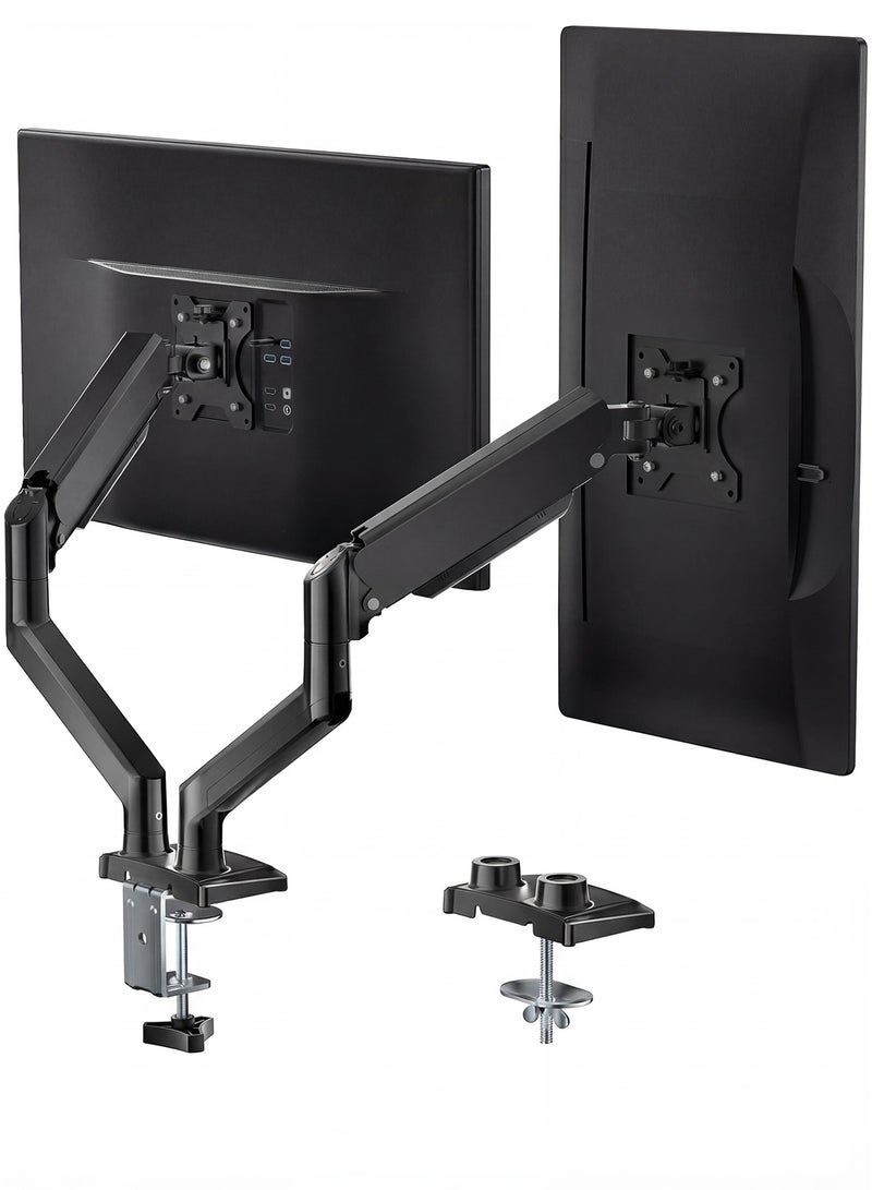 OSSO Dual Monitor Stand Gas Spring Adjustable Monitor Arm for 13 to 35 Inch Screen Support 26 LBS Heavy Duty Monitor Mount Vesa 75x75 100x100 with C Clamp Grommet Base Double Desk Mount for Gaming Computer Home Office - Image 1